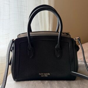 kate spade Black Pebbled Leather Mini Satchel with Gold Logo